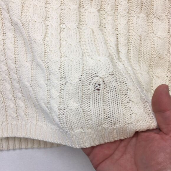 Vintage GAP Sweater Men's L Ivory Cable Knit V Neck Heavy Boxy Hong Kong Aran - Picture 10 of 16